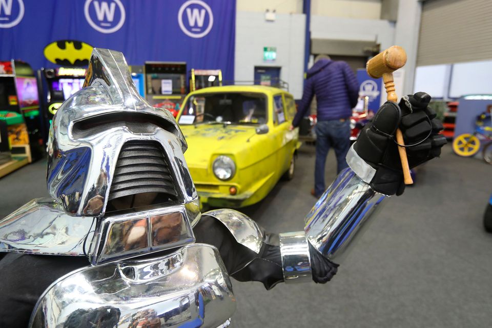 A 1978 Cylon mannequin from Battlestar Galactica among items seized from a drug lord behind a cannabis factory in a nuclear bunker which are to be auctioned at Wilsons Auctions in Mallusk Co Antrim. PRESS ASSOCIATION Photo. Picture date: Thursday October 26, 2017. Photo credit should read: Niall Carson/PA Wire