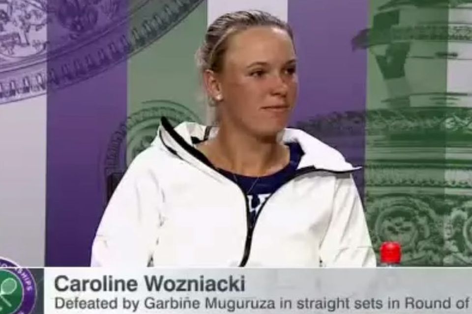 Carloine Wozniack after being asked a question about her ex-fiancé Rory McIlroy