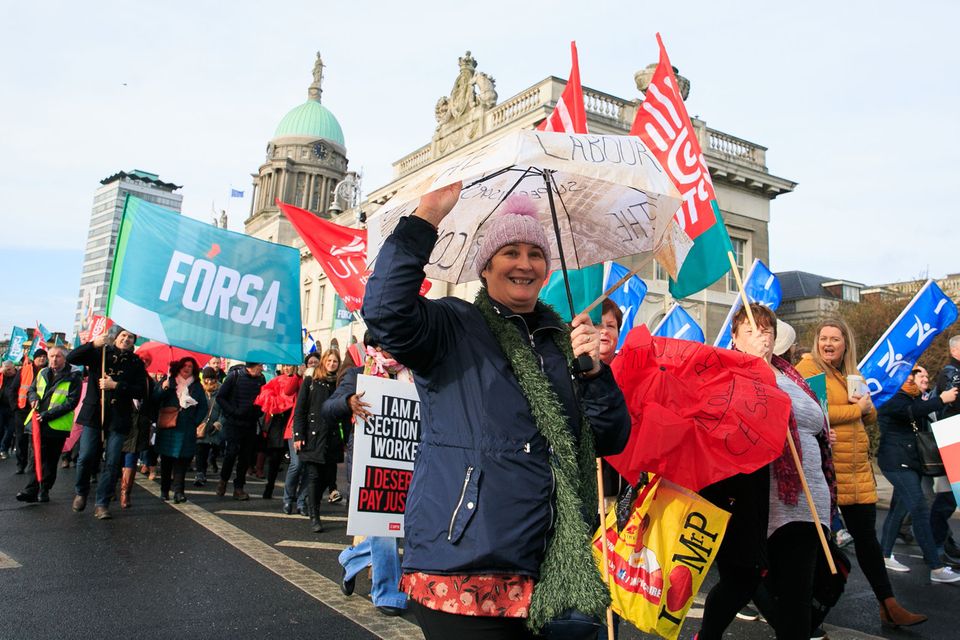 Collette Kennedy from Co Wexford during a march by Community employment scheme workers from Dublin’s Custom House