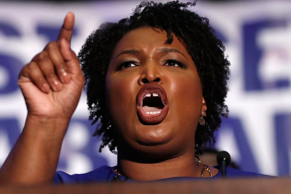 Campaign: Democrat candidate Stacey Abrams. Photo: AP