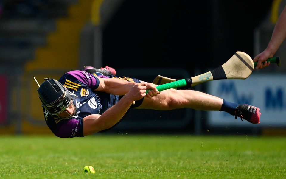 Mikie Dwyer of Wexford attempts a shot. Photo: Daire Brennan/Sportsfile