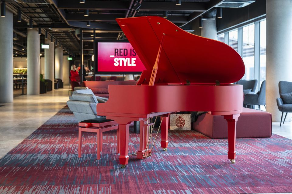 The red piano in the lobby at Radisson Red in Galway