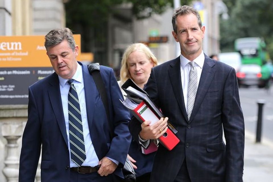 RTÉ director general Kevin Bakhurst, RTÉ's director of legal affairs Paula Mullooly and interim deputy director general Adrian Lynch arrive for a Committee meeting at Leinster House. Photo: Gareth Chaney/ Collins
