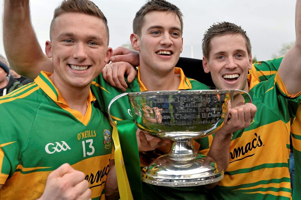 Gort's Gerard O'Donoghue, Richard Cummins and Michael Cummins celebrating their victory in the Galway SHC final, which earned them a date with Ballyhale today