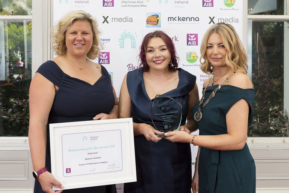 Rebecca Harrison, artist Kelly Hood, winner of the Creative Professional Award, and Joanne Costello.