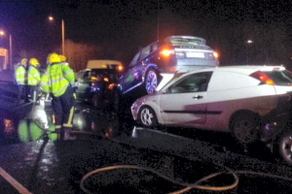 The scene of a five car crash on the M50 last night