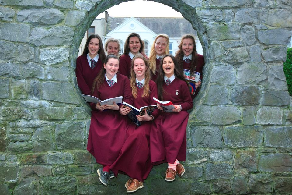 Laurel Hill Colaiste FCJ Limerick students Rebeca Ni Laoi, Cait Nic Suibhne, Fiona Ni Aznin, Lucy Ni Choncubhair, Mhadain, Alison Nic Gearailt & Ciara Ni Mhordha & Caoimhe Ni Mhurchu .
 Laurel Hill Colaiste FCJ was voted the best school in Ireland. Photo: Brian Gavin / Press 22