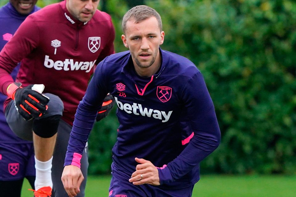 West Ham United's Tomas Soucek during a training session at the Rush Green training ground, Romford. Photo: Jonathan Brady/PA