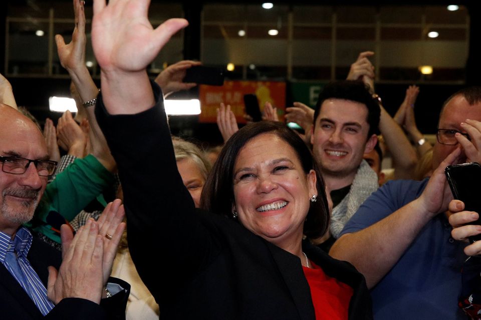 Sinn Fein leader Mary Lou McDonald reacts after she was re-elected during the announcement of voting results. REUTERS/Phil Noble