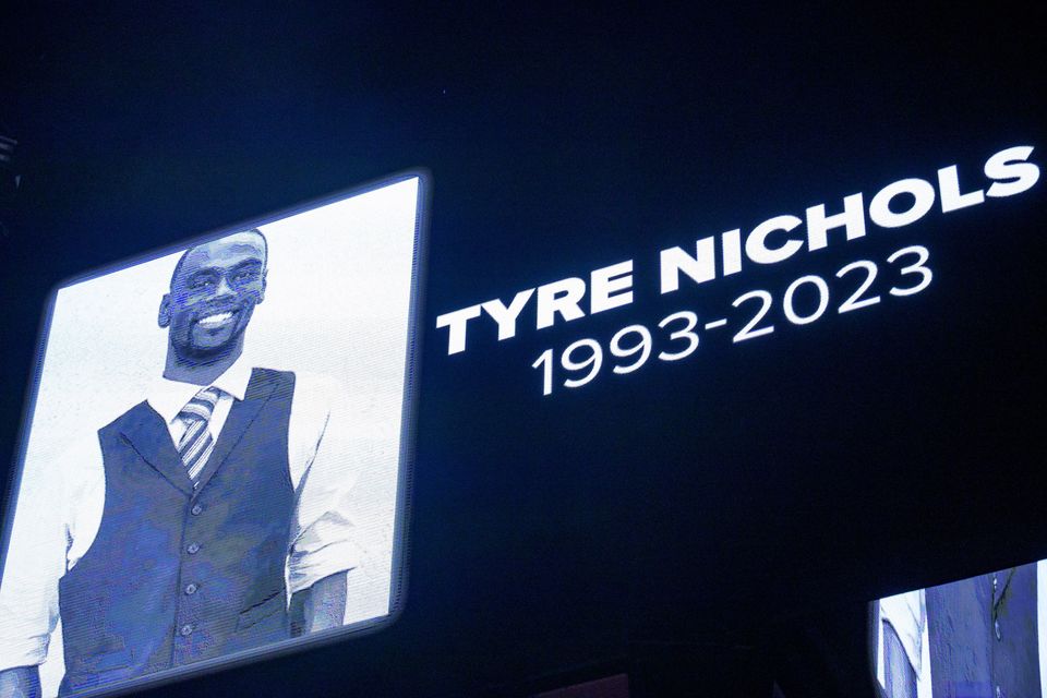 The screen at the Smoothie King Center in New Orleans honours Tyre Nichols before an NBA basketball game (Matthew Hinton/AP/PA)