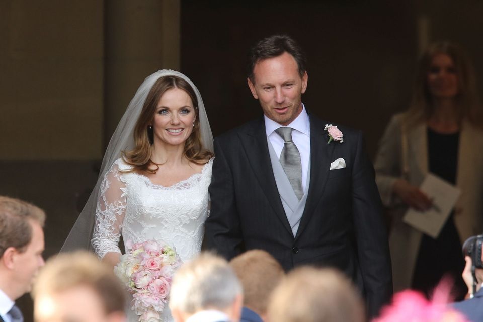Geri Halliwell and her new husband Christian Horner leave St Mary's Church in Woburn, Bedfordshire