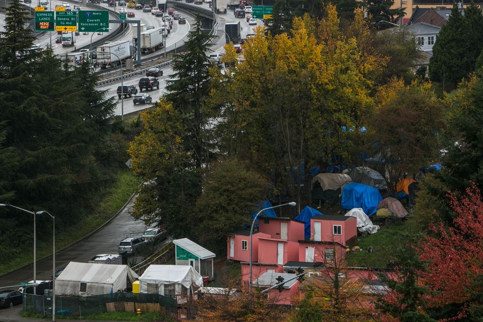 A homeless encampment in Seattle, Washington
