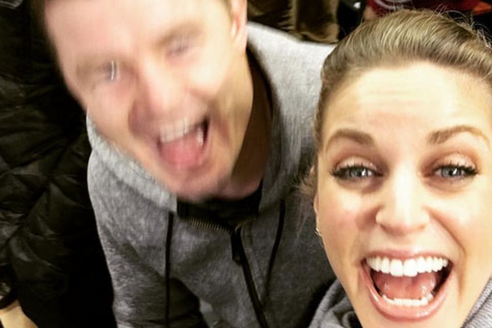 Brian O'Driscoll and Amy Huberman at a New York Rangers game. Picture: Instagram