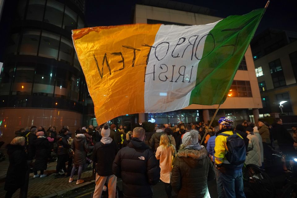 Protest in 2022 against housing of migrants at former ESB offices in East Wall, Dublin