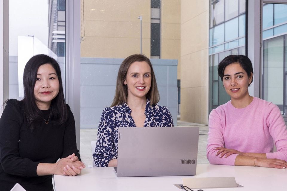 Apprentices Tsuika Cheung, left, and Noelia Zamora, right, with their mentor Gillian Noonan. Photo: Fintan Clarke.