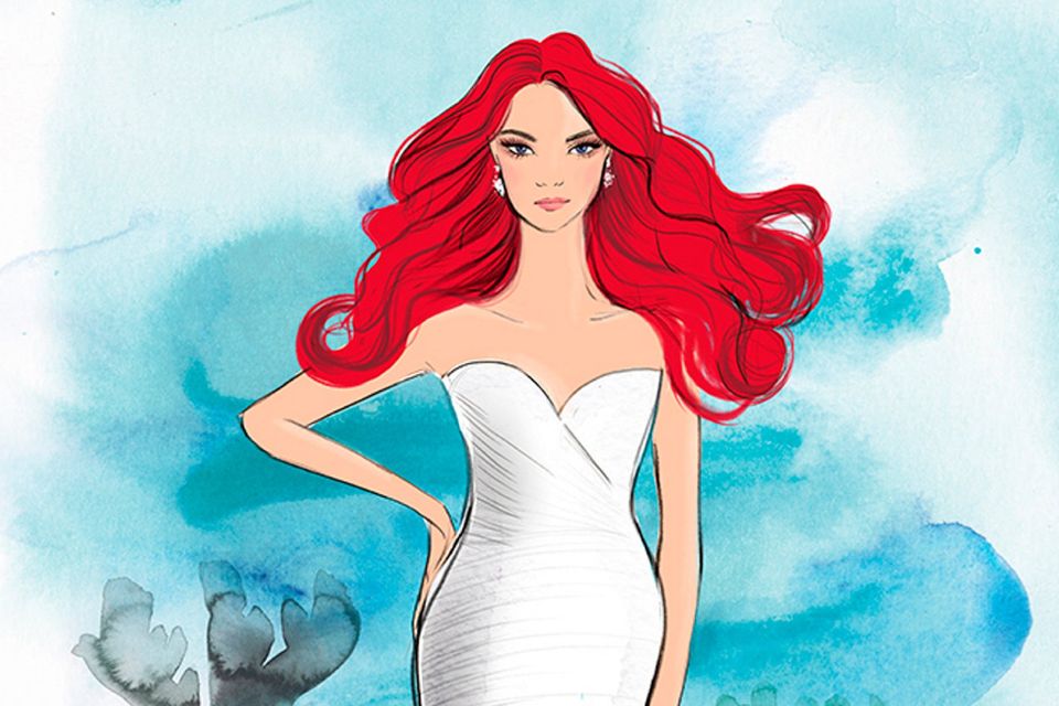 Handout drawing of the Ariel inspired wedding dress. Disney is launching a new wedding dress collection, inspired by 16 of its own princesses. Photo: Disney Weddings/PA Wire