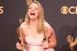 thumbnail: Elisabeth Moss poses with her Emmys for Outstanding Lead Actress in a Drama Series and Outstanding Drama Series for The Handmaid's Tale. REUTERS/Lucy Nicholson