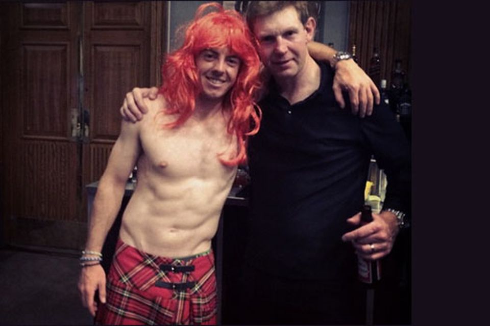 Rory McIlroy and Stephen Gallacher pose for a picture during the Ryder Cup celebrations