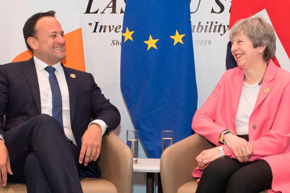 All smiles: Leo Varadkar and Theresa May meet in Sharm El-Sheikh yesterday.
Picture: PA