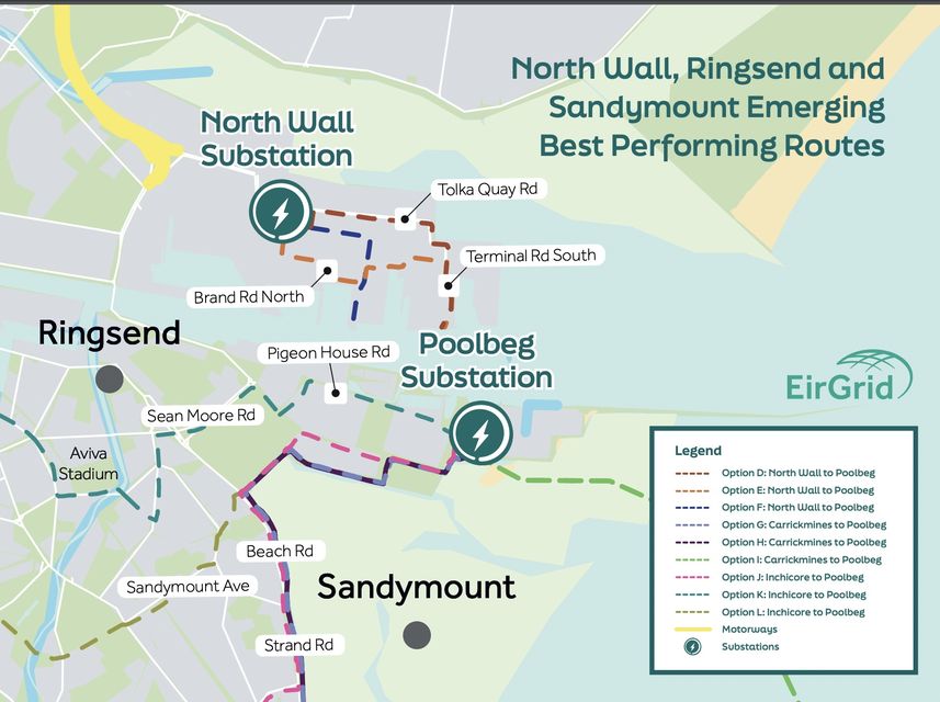 EirGrid has proposed 12 route options for underground cables across Dublin