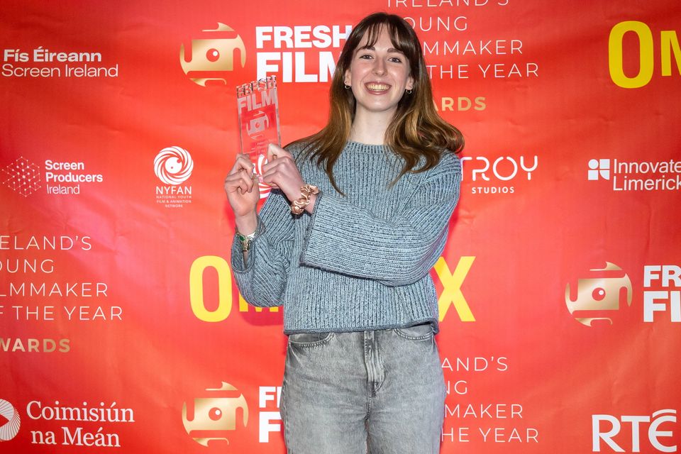 Wicklow filmmaker Georgia Kelly with her 'Best Cinematography' award at Fresh Film Ireland's Young Film Maker of the Year 2024 awards. Photo: Don Moloney