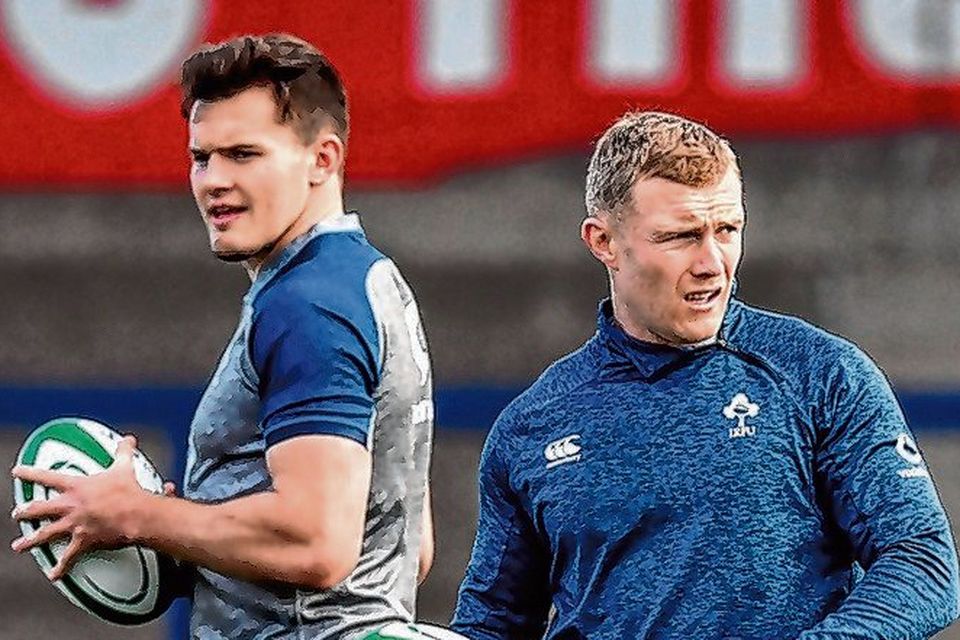 Keith Earls (right) and Jacob Stockdale are in direct competition for a spot on the wing. Photo: Brendan Moran/Sportsfile