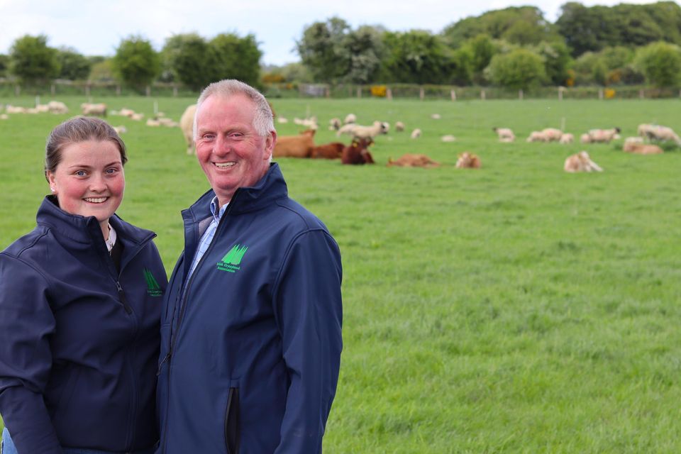 Father-and-daughter team: Peadar and Aoife Coyle farm 575 ewes and 40 suckler cows and finish 50 dairy-beef calves annually on their 230ac holding at Curraghboy, Co Roscommon. Photos: Niall Hurson