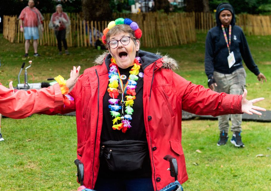 People brave the conditions as they take part in Dublin Pride events. Photo: Evan Treacy/PA Wire