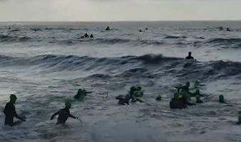 This is a screen shot taken from a video of the beginning of the Ironman race in Youghal on Sunday