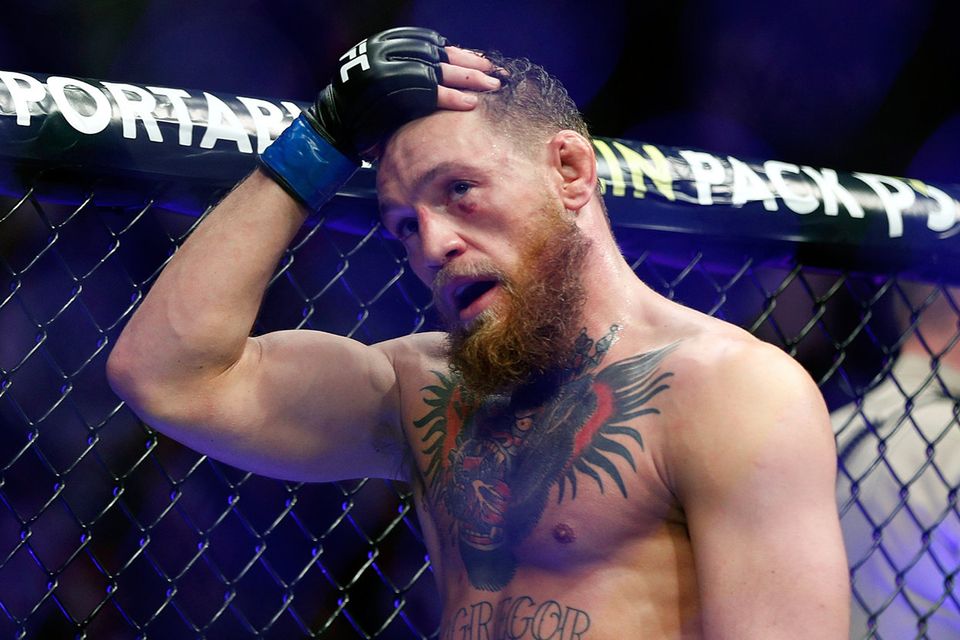 Controversy: Conor McGregor reacts after losing to Khabib Nurmagomedov in his last UFC fight in Las Vegas in October 2018. Photo: AP