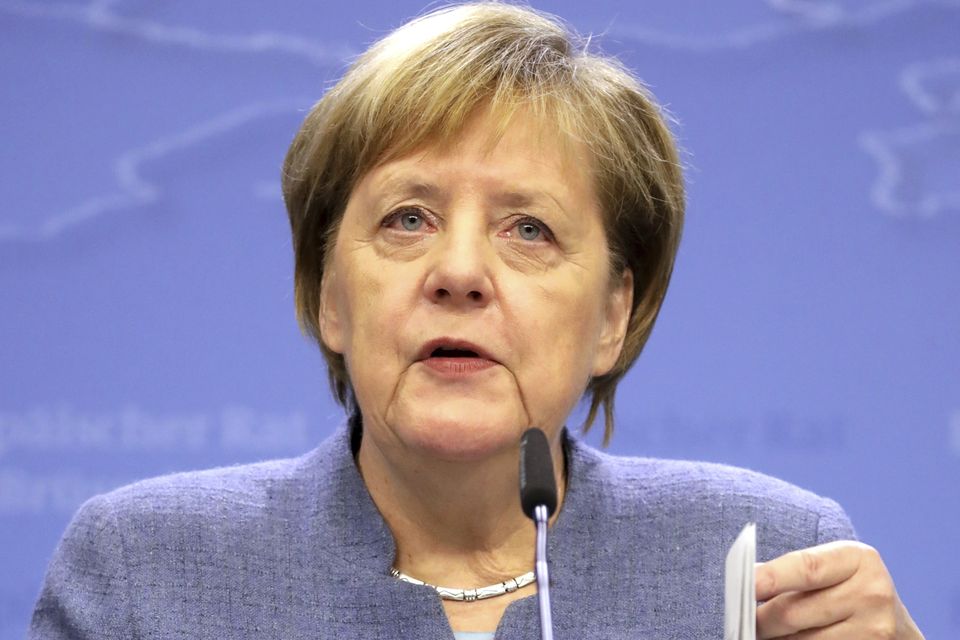 German Chancellor Angela Merkel speaking in Brussels (OLivier Matthys/AP)