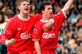 thumbnail: File photo dated 13-03-1999 of This picture may only be used within the context of an editorial feature. Liverpool's Steve Gerrard (left) celebrates teammate Robbie Fowler's goal against Derby County, during their FA Premiership football match at Pride Park, Derby  
Rui Vieira/PA Wire.