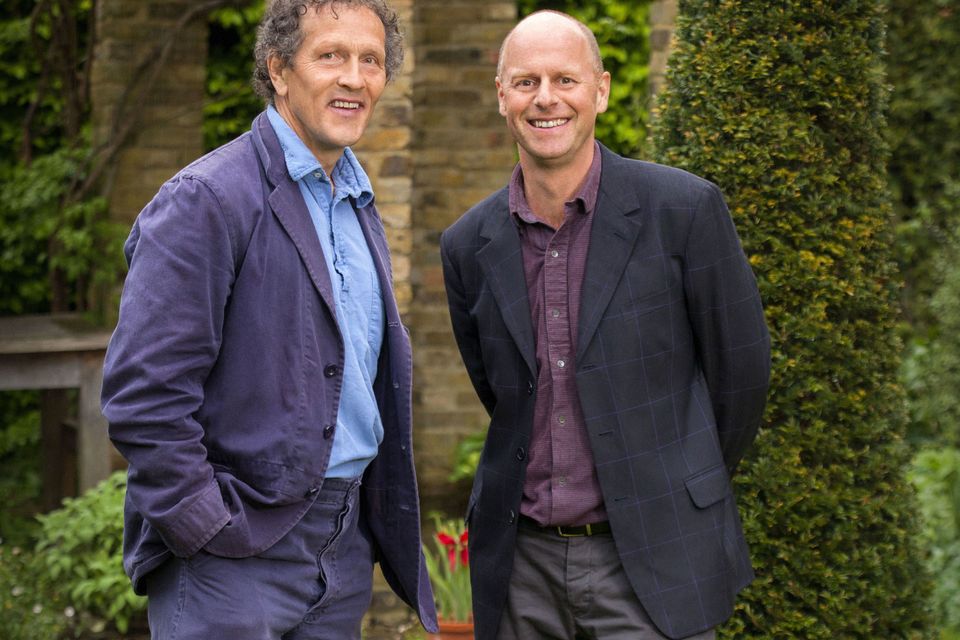 BBC hosts for the RHS Chelsea Flower Show Monty Don and Joe Swift. Photo by Glenn Dearing via BBC