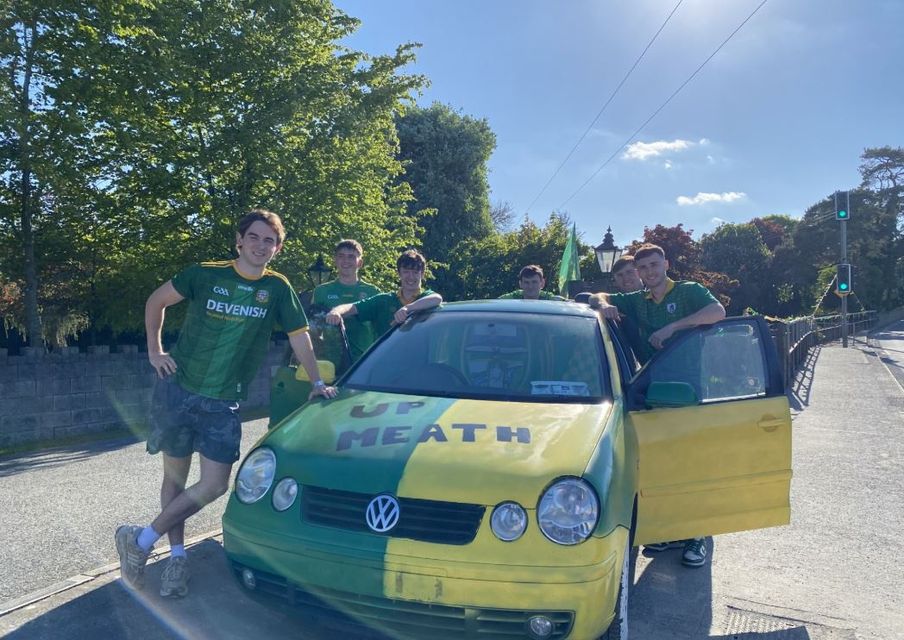 From left: Callum White, Daniel Hickey, Oran Boylan, Cathal Melia, Liam Kelly and Jack Hayes with their county car. Photo: Cian Ó Broin