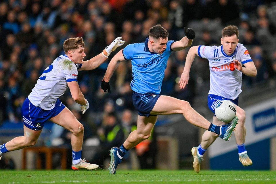 Lee Gannon of Dublin in action against Monaghan players Michael Hamill, left, and Darragh Treanor. Photo: Seb Daly/Sportsfile