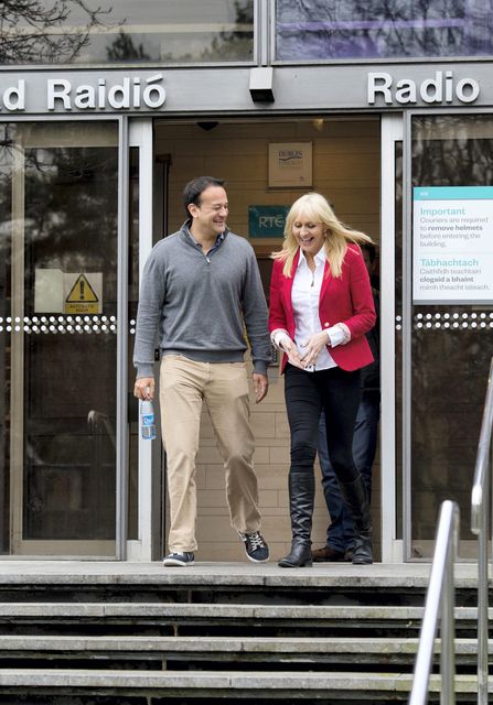 18/01/2015. Pictured is Minister for Health Leo Varadkar with Miriam O'Callaghan leaving RTE studios where he told Miriam O'Callaghan he was a "gay man" and it was "no secret". Photo: El Keegan
