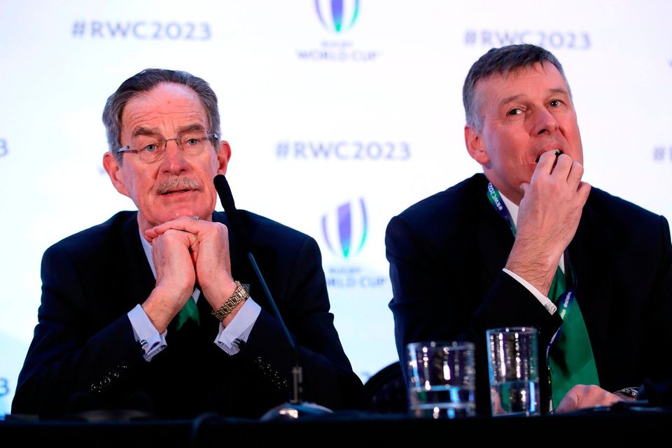 Ireland 2023 bid chairman Dick Spring and IRFU chief executive Philip Browne reflect on the lost bid earlier this week. Photo: PA