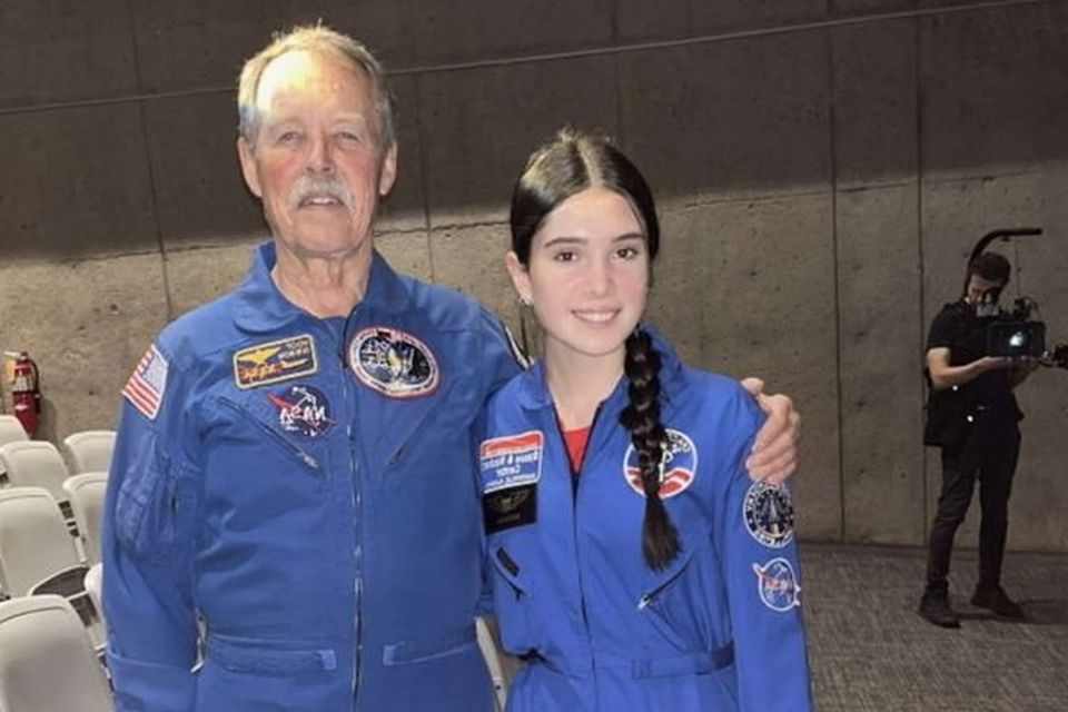 Blessington community College student Asia O'Riordan pictured with astronaut Robert "Hoot" Gibson at the U.S. Space and Rocket Centre in Huntsville, Alabama.