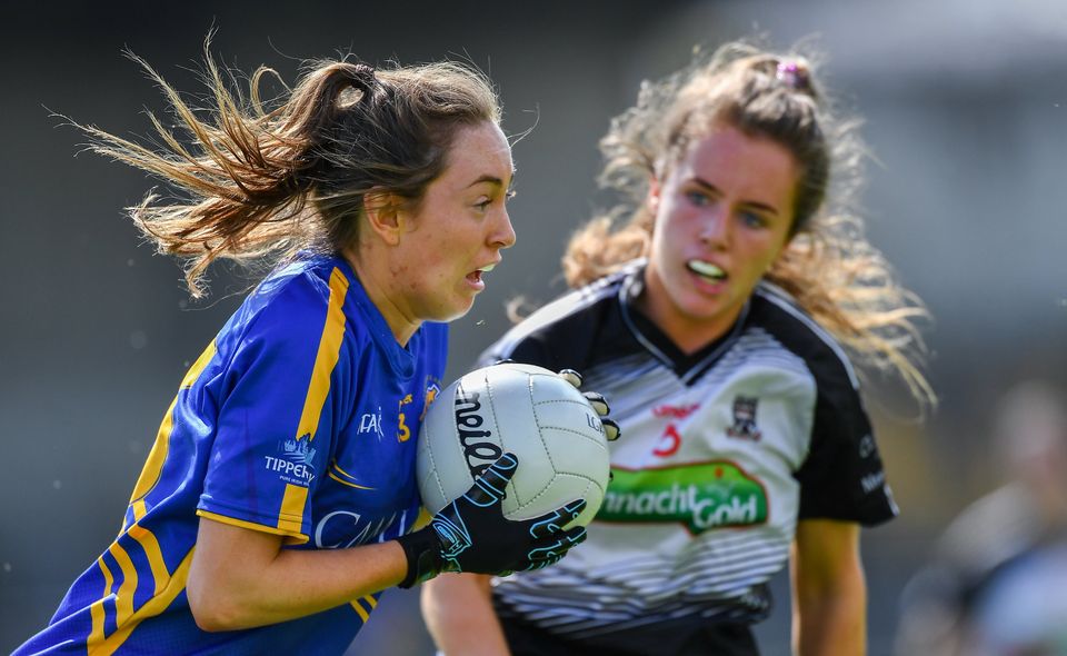 Claire Dunne of Sligo in action against Caoimhe Condon of Tipperary during the TG4 All-Ireland Ladies IFC semi-final at Nowlan Park in Kilkenny. Photo: Piaras Ó Mídheach/Sportsfile