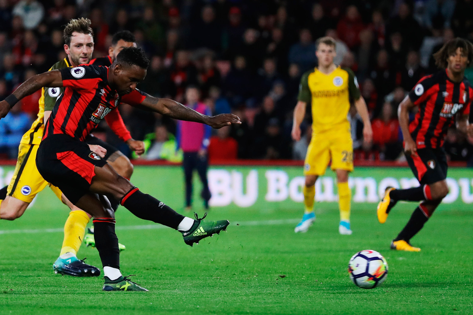 Jermain Defoe of AFC Bournemouth scores their second goal  during the Premier League match between AFC Bournemouth and Brighton and Hove Albion at Vitality Stadium. Photo: Getty Images