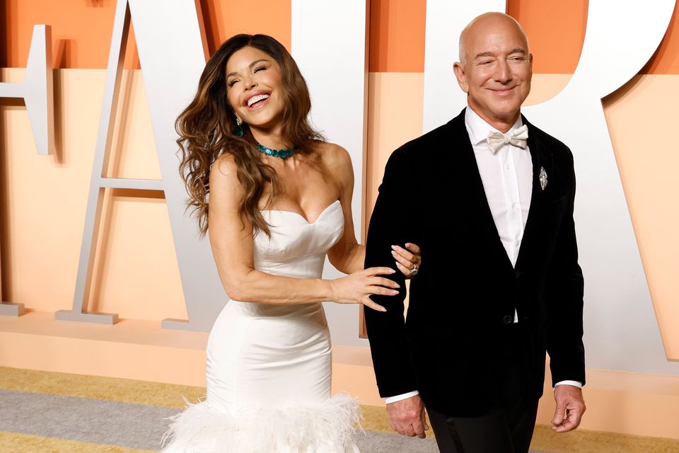 Lauren Sanchez and Jeff Bezos attend the 2025 Vanity Fair Oscar Party in Beverly Hills, California last March. Photo: Taylor Hill