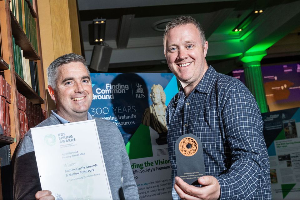 Finbarr Jones and Damien Linehan from Mallow Castle Demense and Town Park the overall winner of the 2024 Community Woodlands Award. Pic Johnny Bambury/Coalesce