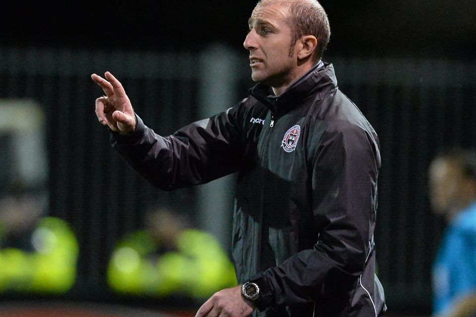 Owen Heary's final game in charge of Bohemians ended in victory as his former team mate Jason Byrne fired in the winning goal against Derry City. Picture credit: Oliver McVeigh / SPORTSFILE