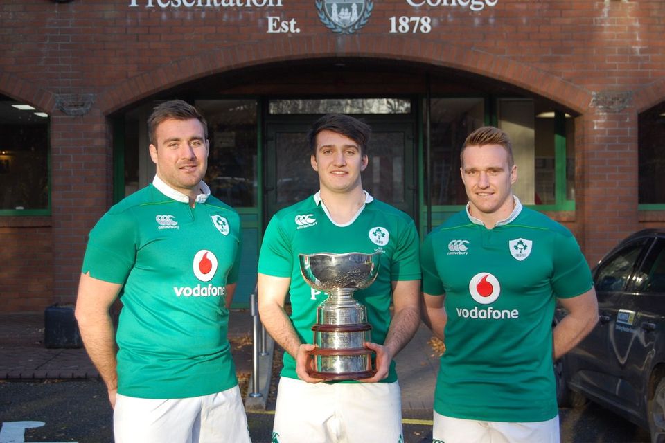 Niall, Billy and Rory Scannell outside their former school PBC in 2017 shortly after Niall and Rory won their first Ireland caps, and Billy played Ireland U-18s Schools