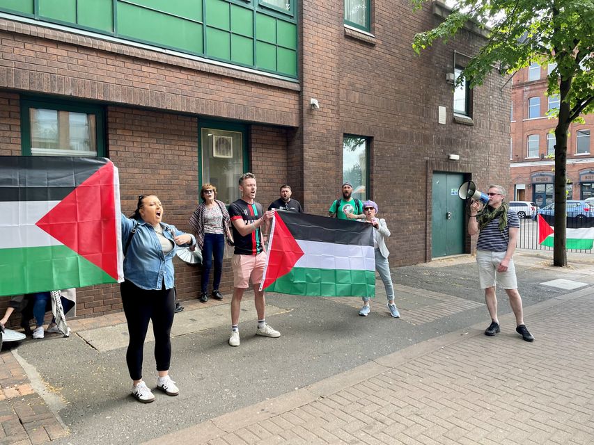 A pro-Palestine demonstration outside BBC Blackstaff Studios in Belfast (David Young/PA)