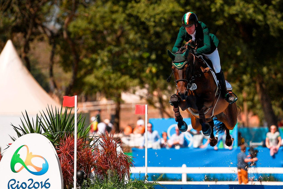 Greg Broderick of Ireland on MHS Going Global in action during the Individual Jumping 1st Qualifier. Photo: Sportsfile