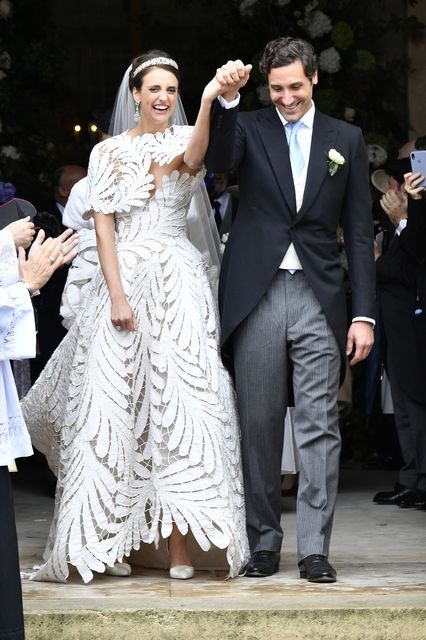 Prince Jean-Christophe Napoleon and his wife Olympia Von Arco-Zinneberg  come out of the Cathedral at the end of their Wedding at Les Invalides on October 19, 2019 in Paris, France. (Photo by Luc Castel/Getty Images)