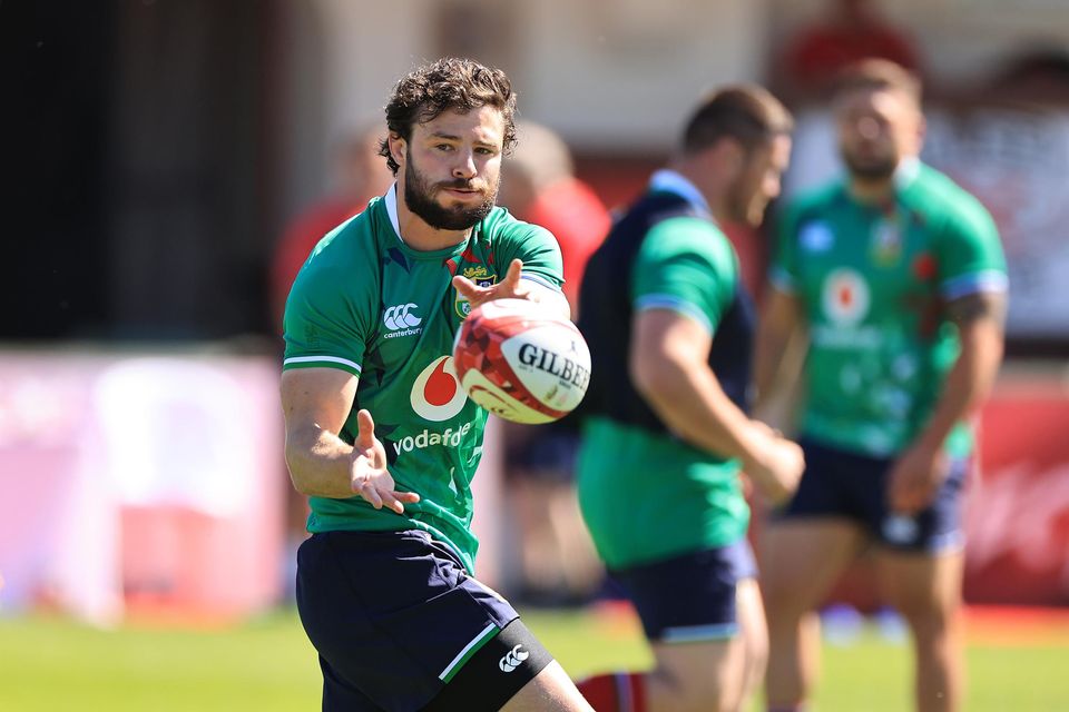 Robbie Henshaw passes the ball during a Lions training session. Photo: David Rogers/Getty Images