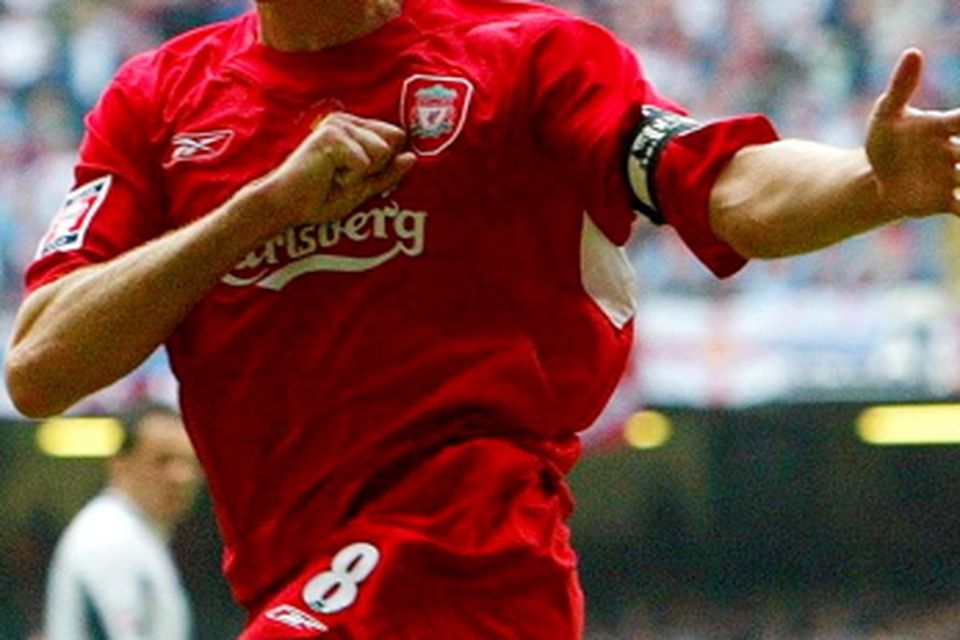 File photo dated 13-05-2006 of Liverpool's Steven Gerrard celebrates his goal during the FA Cup final against West Ham at the Millennium Stadium, Cardiff. PRESS ASSOCIATION Photo. Issue date: Friday May 15, 2015. Steven Gerrard's honours with Liverpool. See PA story SOCCER Gerrard Roll of honour. Photo credit should read David Davies/PA Wire.