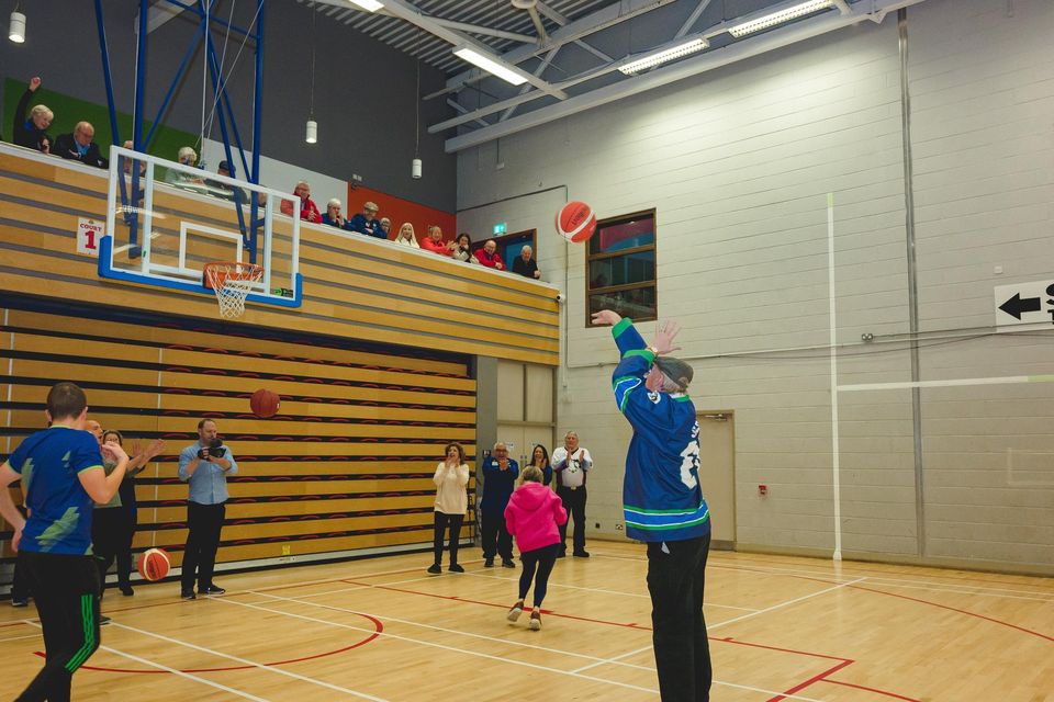 Lions Club Global President Brian Sheehan visits Killarney with 87 other delegates to see the works of Killarney Lions Club one being Kerry Stars where the President nails a basketball challenge at Killarney Leisure Centre. Photo by Marie Carroll-O'Sullivan.